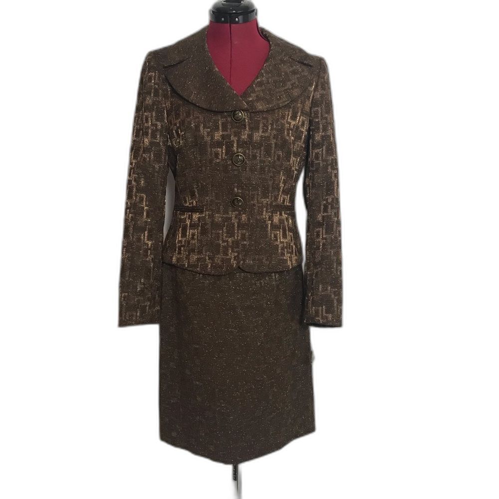 NWT Antonio Melani Skirt Suit Size 6 Brown & Gold 2-Piece Set Skirt & Blazer - Picture 12 of 14
